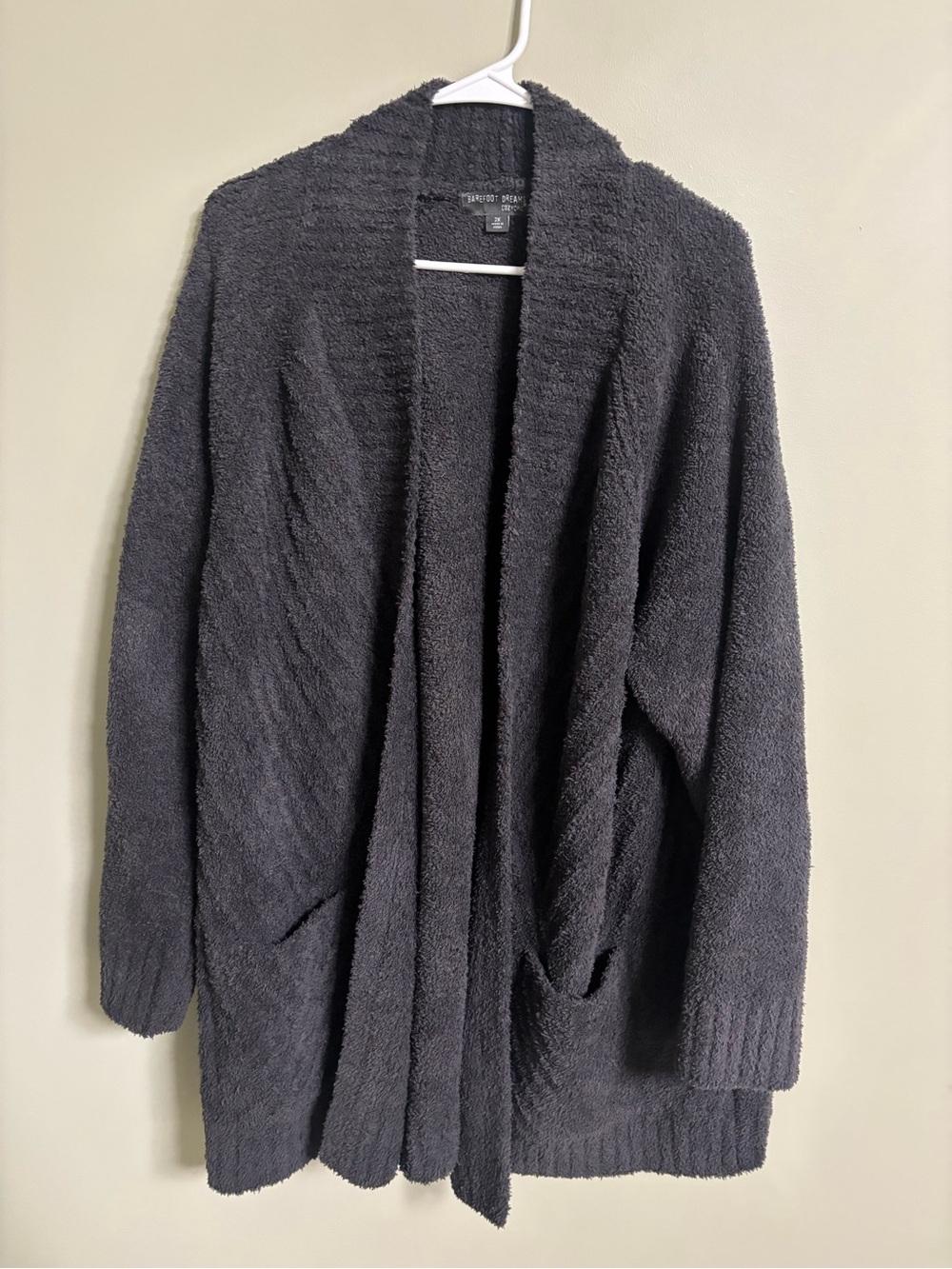 Barefoot Dreams CozyChic Directional Ribbed Cardigan Carbon Grey Size 2X Open